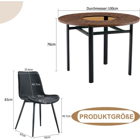 Ensemble salle à manger moderne avec table ronde 100 cm et 4 chaises en PU noir (1/5)