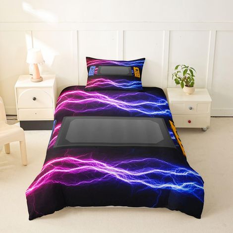 Parure de lit 155 x 220 cm Pour enfant Pour adolescent et garçon Avec housse de couette Décoration de chambre à coucher Avec 1 taie d'oreiller Rouge et bleu (1/3)