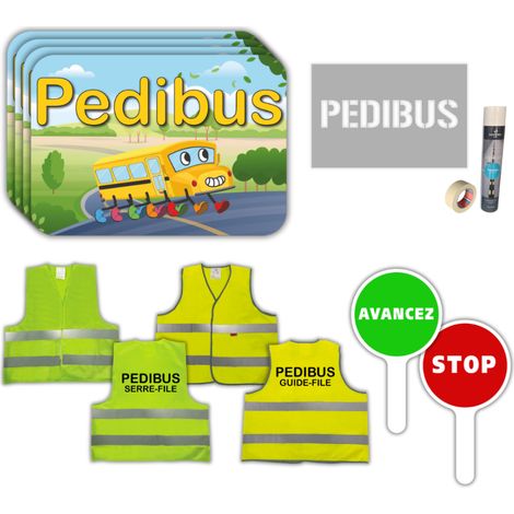 Pedibus Kit Officiel. Kit Panneaux, Pochoir, Chasubles, Raquette Circulation Pedibus. Signalisation Pedibus. Panneau Pedibus. Pochoir, Gilet, Raquette Circulation Pedibus. Équipement Sécurité Scolaire (1/5)