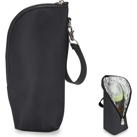 Sac Isotherme pour Biberon,Sac Chauffe Biberon pour Bébé,Portable Sac Isolant pour BiberonLait à Isolation Thermique SacBouteille Isotherme pour Poussette, Voyage en Plein Air,Hangable,Noir,1 Pièce (1/5)