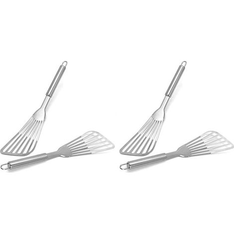 Espátula para pescado, paquete de 4 espátulas de cocina de acero inoxidable de 31,75 cm con mango de acero inoxidable cepillado. (1/4)