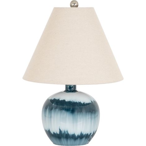 Ocean Shadows Squat Table Lamp with Linen Shade - Glass - L38 x W38 x H55 cm - Blue