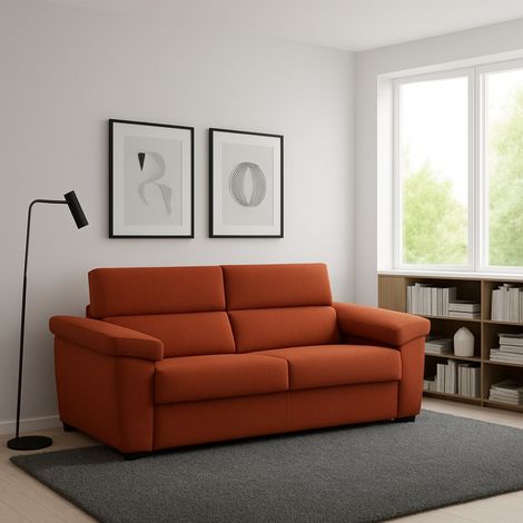 Divano Fisso 2 Posti Pisogne, Sfoderabile, Idrorepellente Made in Italy, Lavabile, 185x95x100h cm Arancione (1/5)
