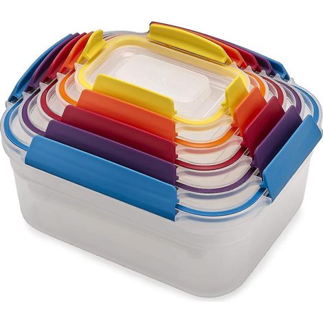 Nest Lock Plastic Food Storage Container Set With Lockable Airtight Leakproof Lids, 10-piece, Multi-color (1/5)