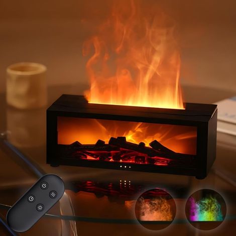 Difusor eléctrico de aceites esenciales, 7 llamas de chimenea de colores, humidificador de aire para dormitorio, difusor de fragancias para el hogar con 3 temporizadores y control remoto. (1/5)