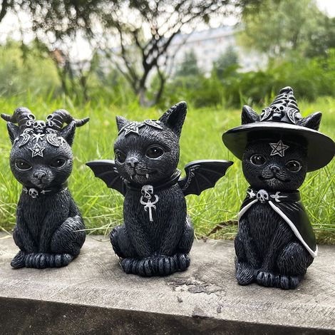Halloween Magic Cat Resin Craft Ornament Animal Sculpture Gift Desktop Ornament Holiday Ornament (3pcs) (1/5)