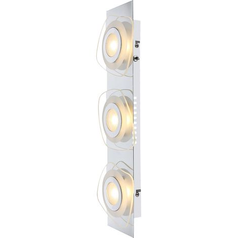 Lampada da parete Lampada da parete Lampada da parete Lampada da corridoio Lampada Lampada da soggiorno, 3 fiamme, vetro cromo satinato trasparente, 3x LED 3W 684Lm bianco caldo, LxPxH 46x14x5cm (1/3)