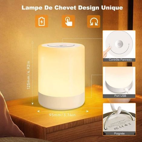 Lampe de Chevet LED Rechargeable USB - - Colorée Variable - Luminosité Réglable - Fonction Mémoire (1/4)