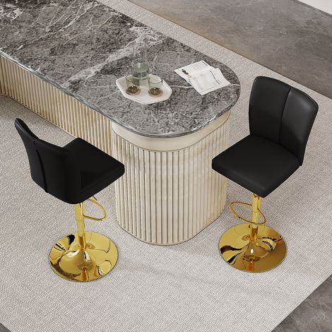 Lot de 2 tabourets de bar pivotants 360° réglables. Revêtement PU hydro-résistant noir et or,adapté îlot de cuisine,plusieurs coloris. (1/5)