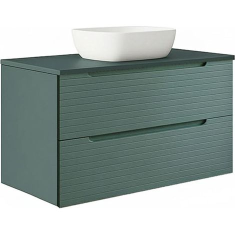 Kibath Mueble de baño con Lavabo BOREAL 100x45 cm acabado Verde Lago mate 2 cajones suspendido