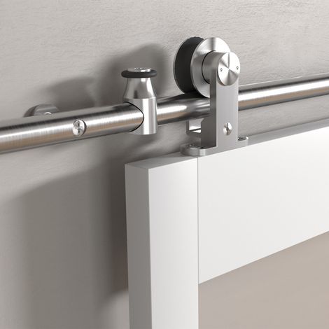 SOTECH Edelstahl Schiebetüren Set MANSION von oben anschraubbar bis 80 kg Türgewicht, max. 1000 mm Türbreite und 30-40 mm Türstärke, Schiebetürsystem mit Türstopper & Bodenführung für Holztüren (1/5)