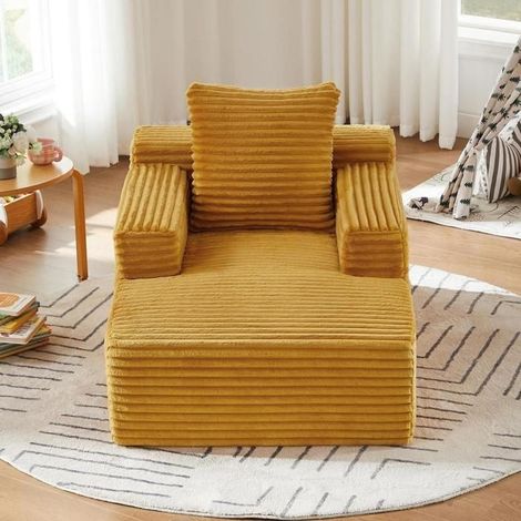 Canapé méridienne - KOMHTOM - Convertible - Tissu côtelé - Jaune - Ressorts (1/4)
