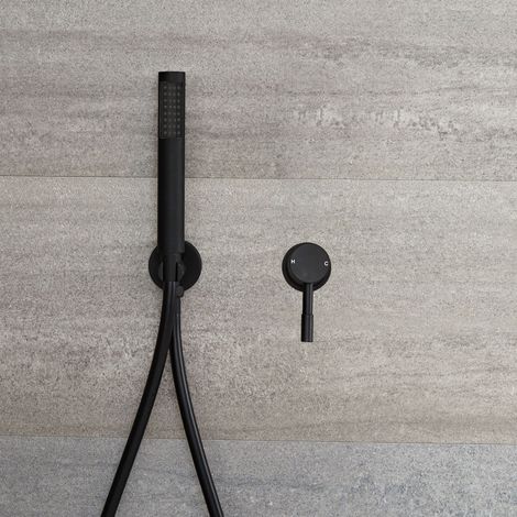 Hudson Reed – Colonne de douche encastrée avec mitigeur mécanique noir mat – Douchette en laiton – Canules silicone anti-calcaire – Design moderne (1/5)