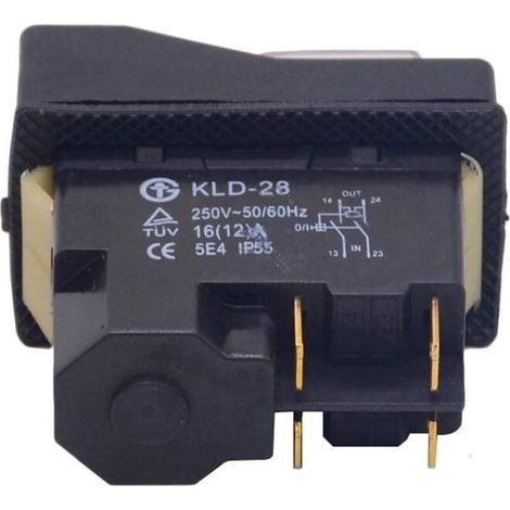 Interrupteur magnétique étanche – Poussoir lumineux 4 broches 250V 16A – Pour machines à bois – Structure autobloquante (1/3)