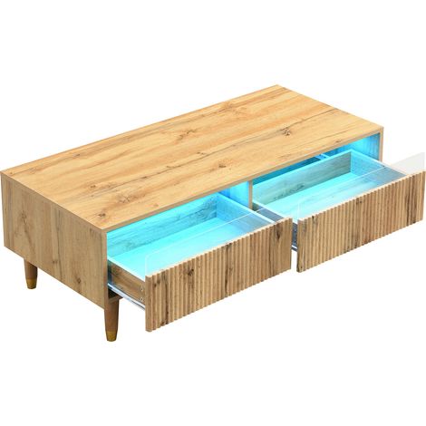 ELVMI Tavolino da salotto con 2 Cassetti e LED, frontale ondulato per Soggiorno, in MDF, 110 × 50 × 40 cm, Legno (1/4)