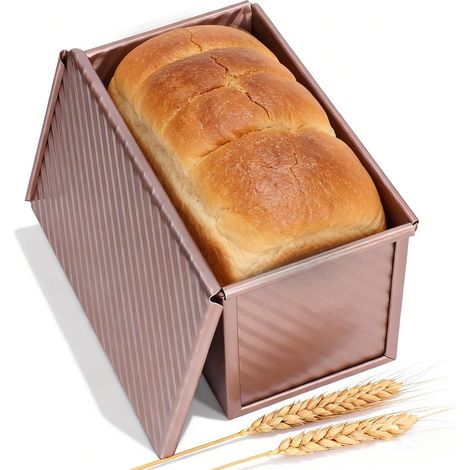 Boîte à toasts Moule à pain Moule à pain avec couvercle Capacité de pâte de 2,2 lb Assiette à Gâteau rectangulaire pour la cuisson des gâteaux Cuisine Boulangerie Ustensiles de cuisson(doré) (1/5)