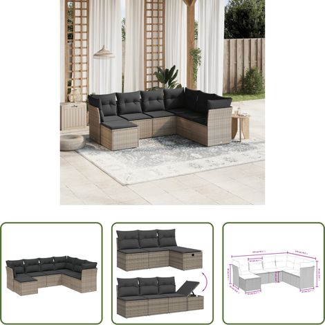Gartensessel - 7-tlg. Garten-Sofagarnitur mit Kissen Grau Poly Rattan (1/5)