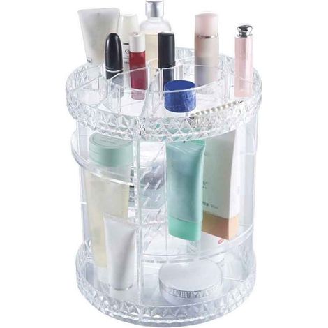 Organizer cosmetici rotante 360° per trucchi e pennelli con scomparti in abs organizzatore girevole make up trasparente 28.5 x 21.8 cm (1/2)