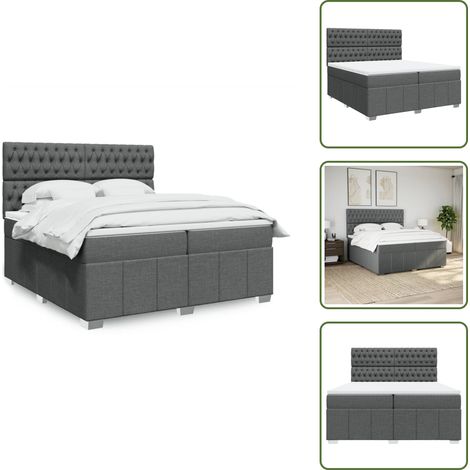 Sommier à lattes de lit avec matelas Gris foncé 200x200cm Tissu - Sommier À Lattes De Lit - Sommiers À Lattes De Lit - Lit - Meuble De Chambre À Coucher (1/5)