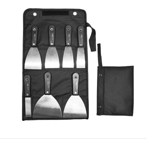 7pcs Flexible Grattoirs à Mastic Couteau De Remplissage Jeu de Spatules en Acier Inoxydable Couteaux à Mastic avec Sac de Rangement,Manche en Plastiqu