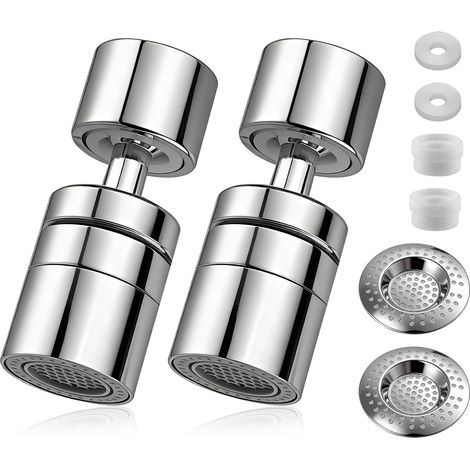 Lot de 2 aérateurs de robinet, extension pivotante 720°, filtre anti-calcaire, cuivre et acier inoxydable, pour cuisine (1/5)