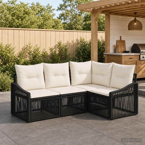 vidaXL Ensemble de canapé de jardin 4 pc Noir polyrotin (1/5)
