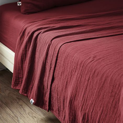 OUREA - Drap Plat 270x300cm Gaze de Coton Lie de Vin