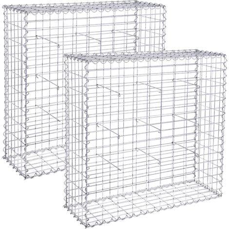 Songmics – Lot de 2 gabions en acier galvanisé 100 x 90 x 30 cm – Pour murs, clôtures et fontaines – Assemblage sans outil – Résistant à la corrosion