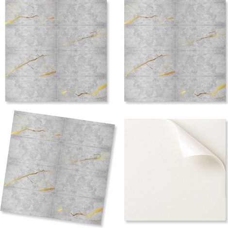 Juego de baldosas de PVC con dise帽o, autoadhesivas, para dormitorio, elegante dise帽o de m谩rmol, 20x20x20 cm