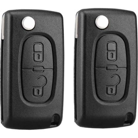 Lot de 2 coques de clé 2 boutons compatibles avec la clé pliable CE0536, adaptées aux modèles Peugeot 207, 307, 308, 407, 408, 3008, 5008 et Citron C2, C3, C4, C5, C6, C8 (2 boutons, CE0536) (1/5)