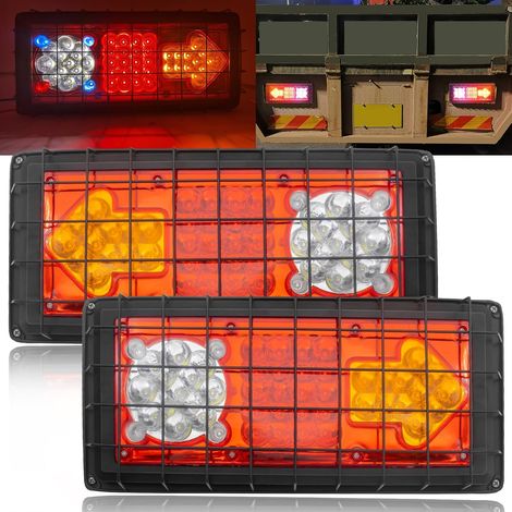 Barre de feux arrière camion, feux arrière remorque 49 LED multifonctions tout-en-un (clignotant, frein, marche arrière), protection grille métallique, feux arrière flèche + rond, 2 pièces (1/5)
