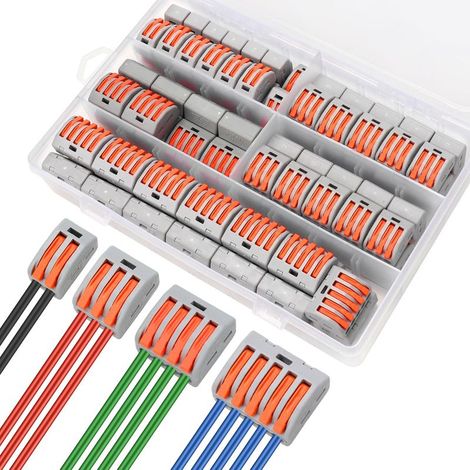 Kit de conectores eléctricos rápidos, 80 piezas, bloque de terminales eléctricos Domino Electrical, conectores de cable compactos de 0,08-4,0 mm² con palanca (2 entradas/3 entradas/4 entradas/5 entrad (1/5)