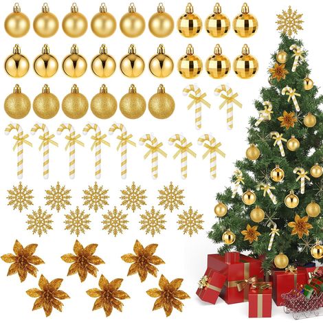 Set 50 Decorazioni Natale Albero Sfere Fiocchi Neve Dorati (1/5)