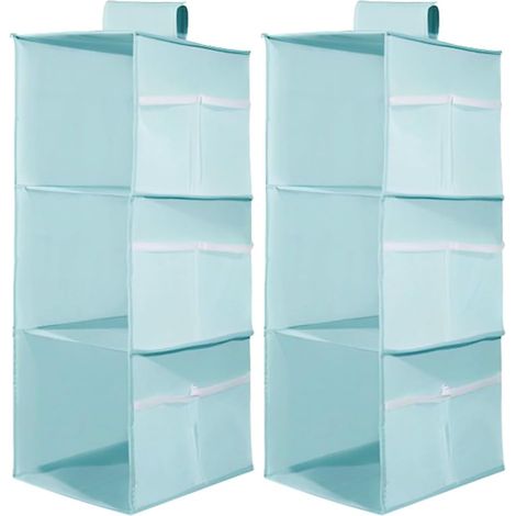 2 estantes para armario – 3 compartimentos + bolsillos laterales – tejido no tejido – azul – plegable