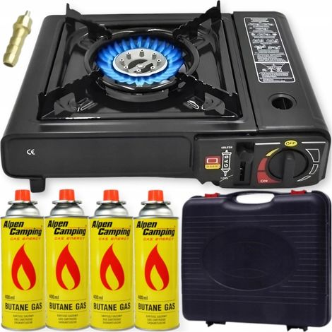 FORNELLO A GAS, GRIGLIA, 2 IN 1, RIMUOVI ENERGIA, CUSTODIA + 4 CARTUCCE DI GAS
