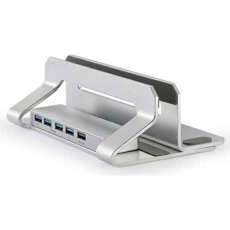 Support vertical pour ordinateur portable, réglable, en aluminium, compatible avec les ordinateurs portables et tablettes de 11 à 17,3 pouces et doté d'un hub USB 3.0.