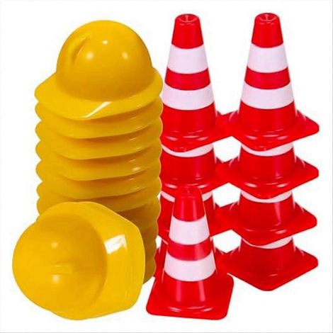 50 Cônes de Signalisation Miniatures + 50 Casques de Chantier Rigides, Lot de 100 Pièces pour Jeux de Rôle, Décoration de Fête ou Sécurité Ludique, Orange et Jaune, Taille Compacte (1/5)