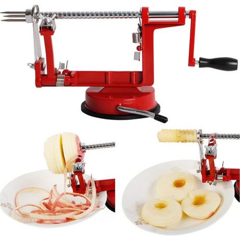 Éplucheur de pommes 3 en 1 à commande manuelle Éplucheur de fruits multifonctionnel Éplucheur en acier inoxydable - Rouge (1/5)