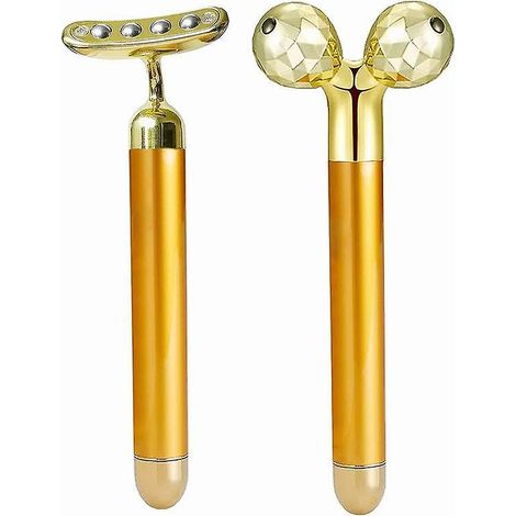 Rouleau de massage électrique pour le visage, rouleau facial électrique 3D doré et kit de massage facial en forme de T, rouleau de massage électrique pour réduire les poches. (1/5)