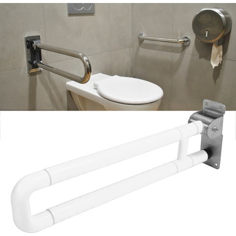 Maniglione di supporto antiscivolo portatile per WC in acciaio inox, bianco, modello pieghevole. (1/4)