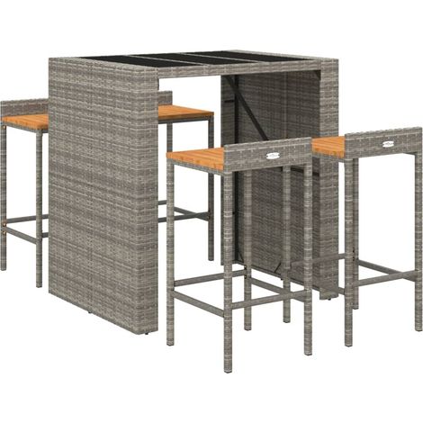 vidaXL 5 Piece Garden Bar Set Grey Poly Rattan& Solid Wood Acacia (1/5)