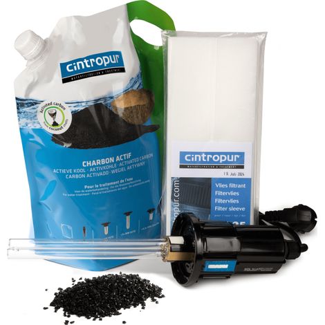 Cintropur – Kit entretien stérilisateur UV Trio 2100 – Lampe 25W – 5 manchons filtrants 25µm – Charbon actif 3.4L extrait noix de coco