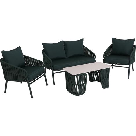 Ensemble de jardin HWC-P90, ensemble lounge canapé fauteuil table, tressage en corde tissu/textile (