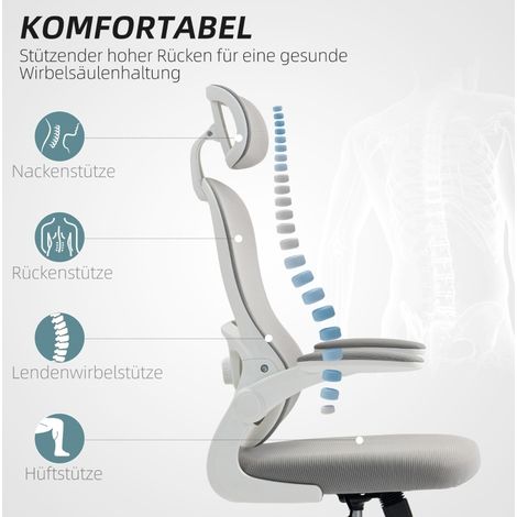 MEUBLIV silla de oficina ergonómica gris con respaldo de malla y reposabrazos abatibles (1/5)