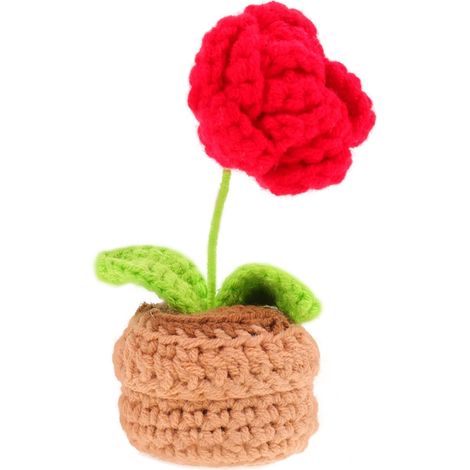 Bonsaï de Fleurs Artificielles Crochet Rouge en Polyester, Décoration de Meuble Adorable et Vivante, pour Bureau ou Présent pour Famille et Amis (1/5)