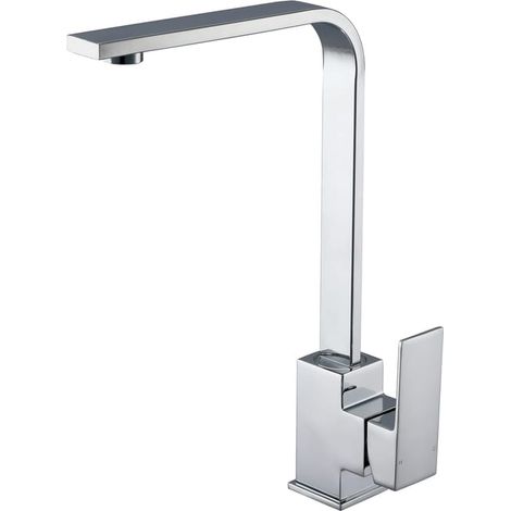 Mitigeur d'évier carré moderne en chrome intégré, robinet de cuisine élégant et fonctionnel pour évier encastré (1/5)