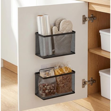 Armoires de Cuisine Porte Boîte de Rangement, Grande et Petite Sans Perçage, Noir, Organisateur Placard Cuisine Murales Auto-Adhésives pour Réfrigérateur, Salle de Bains, Chambre (1/5)