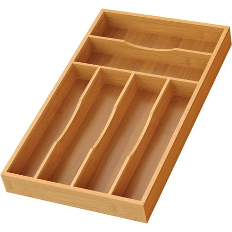 Petit organiseur de couverts en bambou, plateau de rangement pour tiroir de cuisine (40 x 24 x 4 cm), pour ustensiles, porte-couverts pour cuillères, fourchettes et couteaux. (1/5)