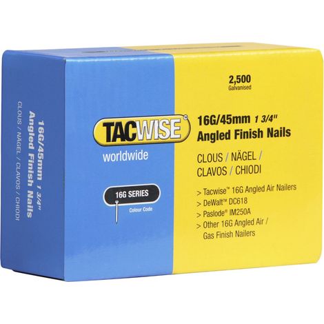Tacwise 0771 16G 45mm Angled Finish Nails Galvanised 2500 Pack 16GA DCN660 IM65A