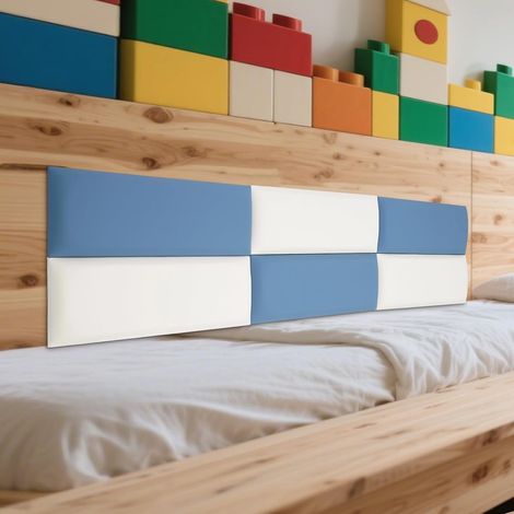 Lot de 6 panneaux muraux rembourrés avec 2 couleurs, bandes adhésives et plaque de support, 60 x 20 cm, imperméables, pour chambre d'enfant et chambre à coucher (1/5)